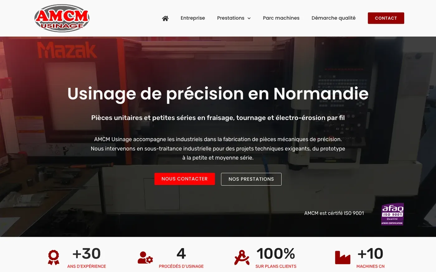 Page d'accueil du site AMCM Usinage, usinage de précision en Normandie