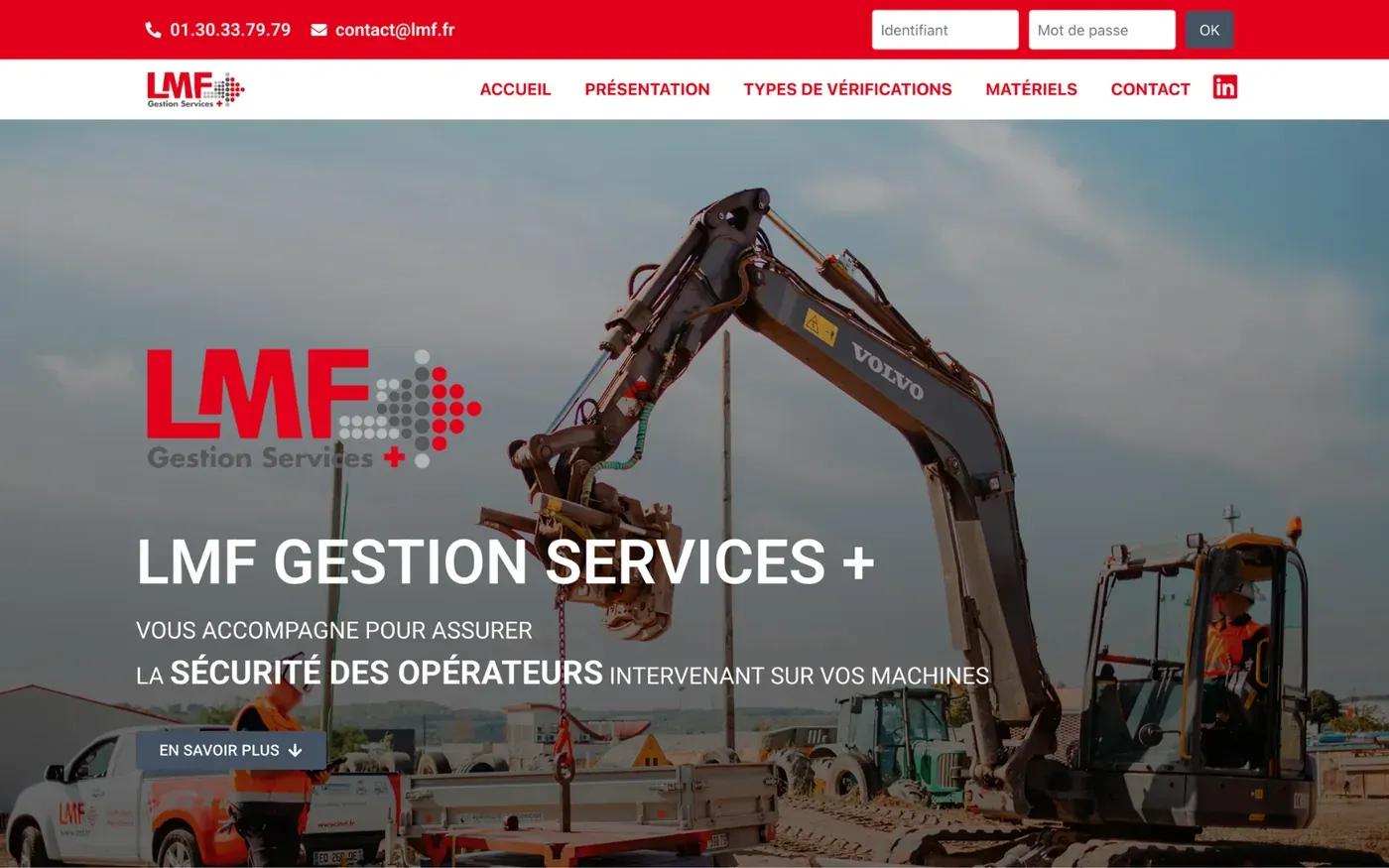 Page d'accueil du site LMF Gestion Services+, vérifications réglementaires d'équipements
